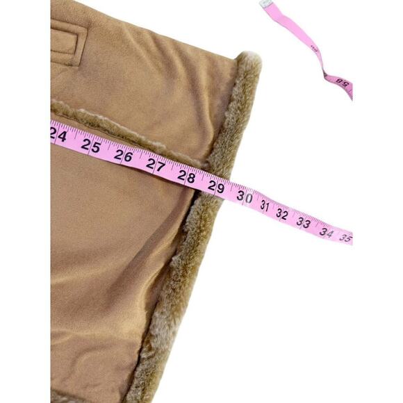 UD Utex Vegan Tan Faux Suede Leather Fur Coat Hooded Shawl Collar Womens Large - Picture 8 of 8
